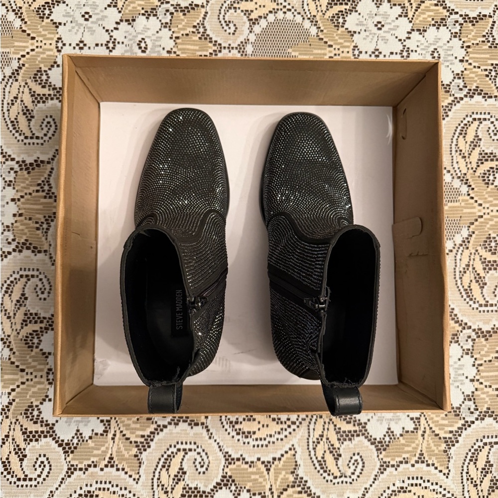 Steve Madden Black Rhinestone Ankle Booties - Picture 2 of 10